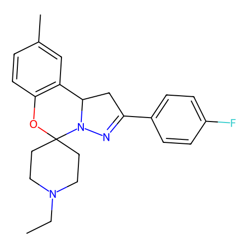 1'-ethyl-2-(4-fluorophenyl)-9-methyl-1,10b-dihydrospiro[benzo[e]pyrazolo[1,5-c][1,3]oxazine-5,4'-piperidine] structure
