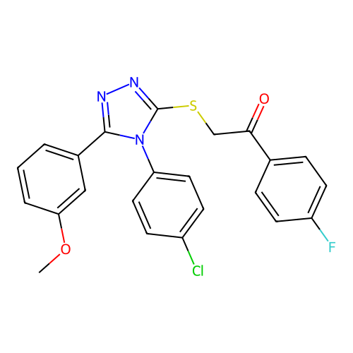 2-[[4-(4-chlorophenyl)-5-(3-methoxyphenyl)-1,2,4-triazol-3-yl]sulfanyl]-1-(4-fluorophenyl)ethanone structure