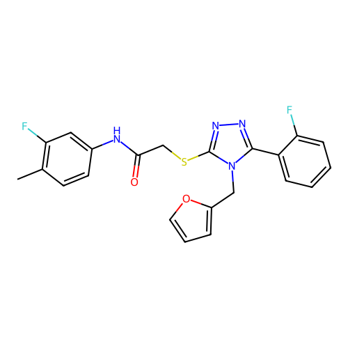 N-(3-fluoro-4-methylphenyl)-2-{[5-(2-fluorophenyl)-4-(furan-2-ylmethyl)-4H-1,2,4-triazol-3-yl]sulfanyl}acetamide structure
