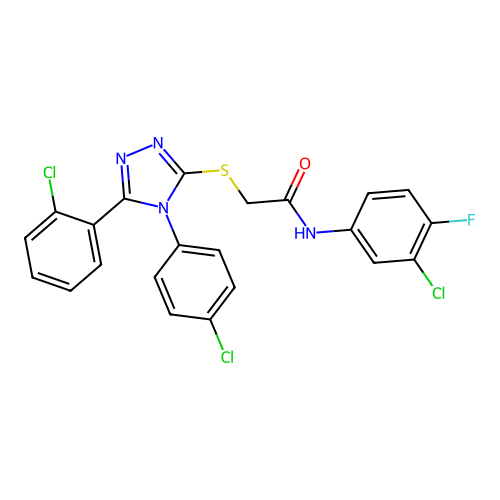 N-(3-chloro-4-fluorophenyl)-2-{[5-(2-chlorophenyl)-4-(4-chlorophenyl)-4H-1,2,4-triazol-3-yl]sulfanyl}acetamide structure