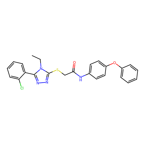2-[[5-(2-chlorophenyl)-4-ethyl-1,2,4-triazol-3-yl]sulfanyl]-N-(4-phenoxyphenyl)acetamide structure