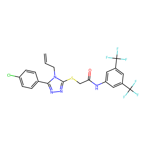 2-((4-allyl-5-(4-chlorophenyl)-4H-1,2,4-triazol-3-yl)thio)-N-(3,5-bis(trifluoromethyl)phenyl)acetamide structure