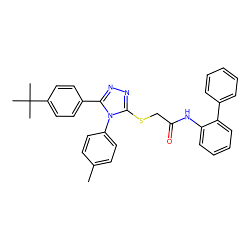 2-[[5-(4-tert-butylphenyl)-4-(4-methylphenyl)-1,2,4-triazol-3-yl]sulfanyl]-N-(2-phenylphenyl)acetamide structure
