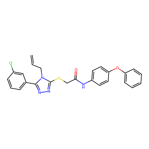 2-[[5-(3-chlorophenyl)-4-prop-2-enyl-1,2,4-triazol-3-yl]sulfanyl]-N-(4-phenoxyphenyl)acetamide structure