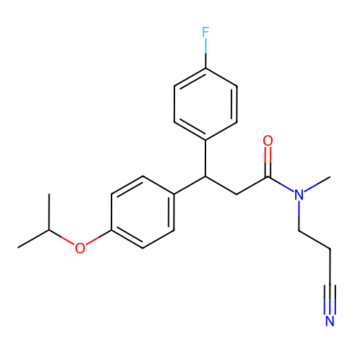 N-(2-Cyano-ethyl)-3-(4-fluoro-phenyl)-3-(4-isopropoxy-phenyl)-N-methyl-propionamide structure