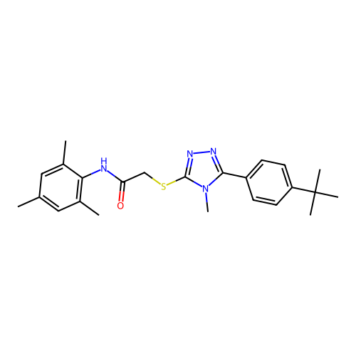 2-((5-(4-(tert-butyl)phenyl)-4-methyl-4H-1,2,4-triazol-3-yl)thio)-N-mesitylacetamide structure