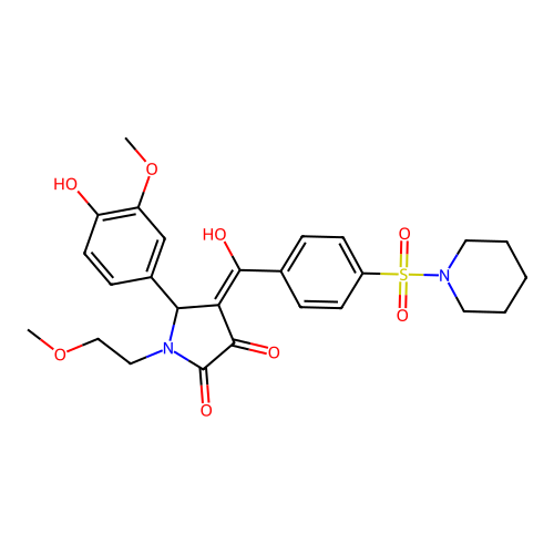 (4E)-5-(4-hydroxy-3-methoxyphenyl)-4-[hydroxy-(4-piperidin-1-ylsulfonylphenyl)methylidene]-1-(2-methoxyethyl)pyrrolidine-2,3-dione structure