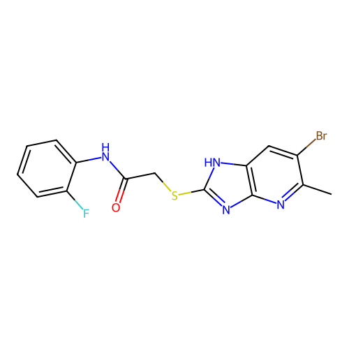 2-[(6-bromo-5-methyl-1H-imidazo[4,5-b]pyridin-2-yl)sulfanyl]-N-(2-fluorophenyl)acetamide structure