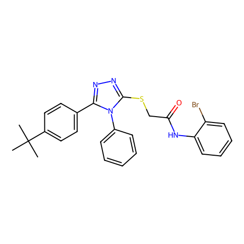 N-(2-bromophenyl)-2-{[5-(4-tert-butylphenyl)-4-phenyl-4H-1,2,4-triazol-3-yl]sulfanyl}acetamide structure
