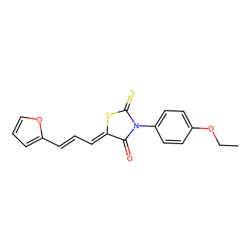 (Z)-3-(4-ethoxyphenyl)-5-((E)-3-(furan-2-yl)allylidene)-2-thioxothiazolidin-4-one structure