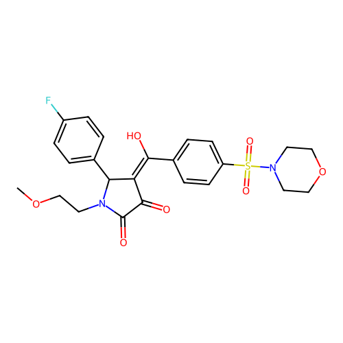 (4E)-5-(4-fluorophenyl)-4-[hydroxy-(4-morpholin-4-ylsulfonylphenyl)methylidene]-1-(2-methoxyethyl)pyrrolidine-2,3-dione structure