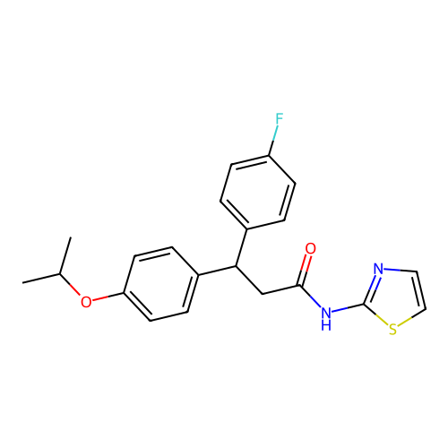 3-(4-fluorophenyl)-3-[4-(propan-2-yloxy)phenyl]-N-(1,3-thiazol-2-yl)propanamide structure