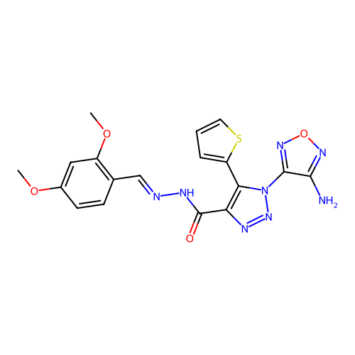 (E)-1-(4-amino-1,2,5-oxadiazol-3-yl)-N'-(2,4-dimethoxybenzylidene)-5-(thiophen-2-yl)-1H-1,2,3-triazole-4-carbohydrazide structure