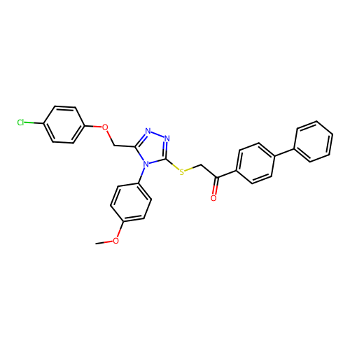 1-([1,1'-biphenyl]-4-yl)-2-((5-((4-chlorophenoxy)methyl)-4-(4-methoxyphenyl)-4H-1,2,4-triazol-3-yl)thio)ethanone structure