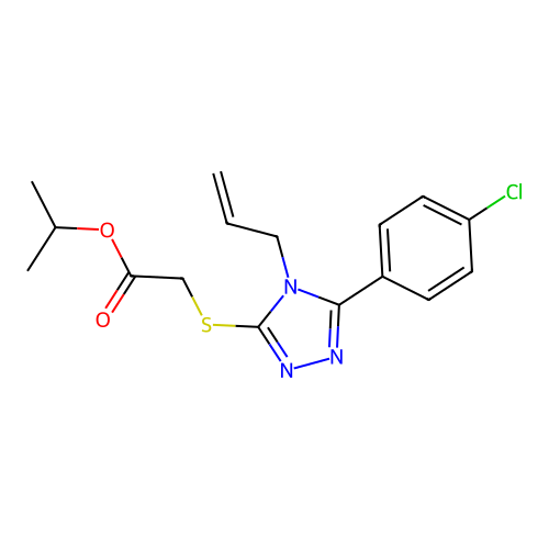 isopropyl 2-((4-allyl-5-(4-chlorophenyl)-4H-1,2,4-triazol-3-yl)thio)acetate structure