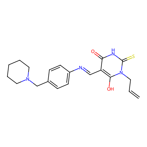 (5E)-5-[[4-(piperidin-1-ylmethyl)anilino]methylidene]-1-prop-2-enyl-2-sulfanylidene-1,3-diazinane-4,6-dione structure