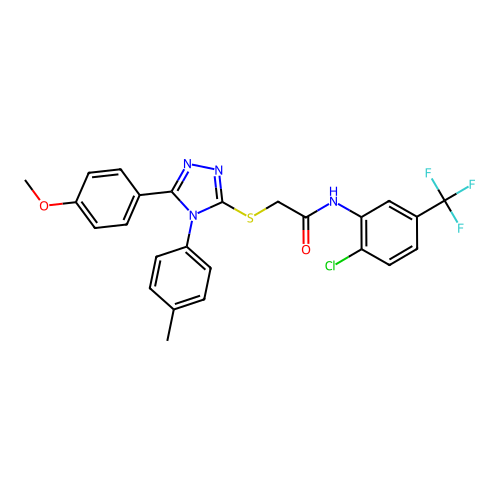 N-[2-chloro-5-(trifluoromethyl)phenyl]-2-{[5-(4-methoxyphenyl)-4-(4-methylphenyl)-4H-1,2,4-triazol-3-yl]sulfanyl}acetamide structure