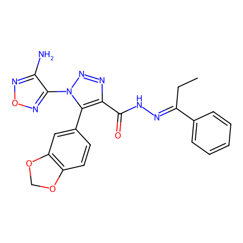 (E)-1-(4-amino-1,2,5-oxadiazol-3-yl)-5-(benzo[d][1,3]dioxol-5-yl)-N'-(1-phenylpropylidene)-1H-1,2,3-triazole-4-carbohydrazide structure