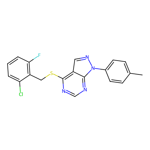 4-((2-chloro-6-fluorobenzyl)thio)-1-(p-tolyl)-1H-pyrazolo[3,4-d]pyrimidine structure