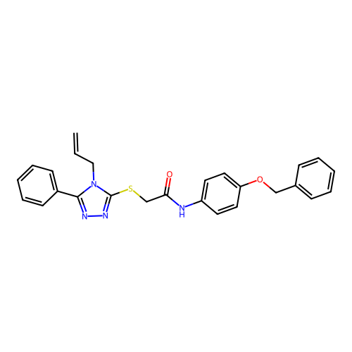 N-(4-phenylmethoxyphenyl)-2-[(5-phenyl-4-prop-2-enyl-1,2,4-triazol-3-yl)sulfanyl]acetamide structure