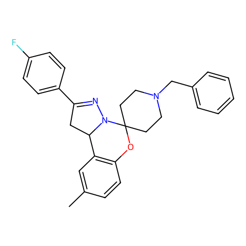 1'-benzyl-2-(4-fluorophenyl)-9-methyl-1,10b-dihydrospiro[benzo[e]pyrazolo[1,5-c][1,3]oxazine-5,4'-piperidine] structure