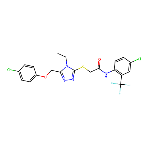 2-({5-[(4-chlorophenoxy)methyl]-4-ethyl-4H-1,2,4-triazol-3-yl}sulfanyl)-N-[4-chloro-2-(trifluoromethyl)phenyl]acetamide structure