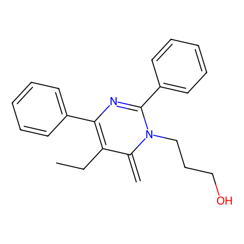 3-(5-ethyl-6-methylidene-2,4-diphenylpyrimidin-1(6H)-yl)propan-1-ol structure