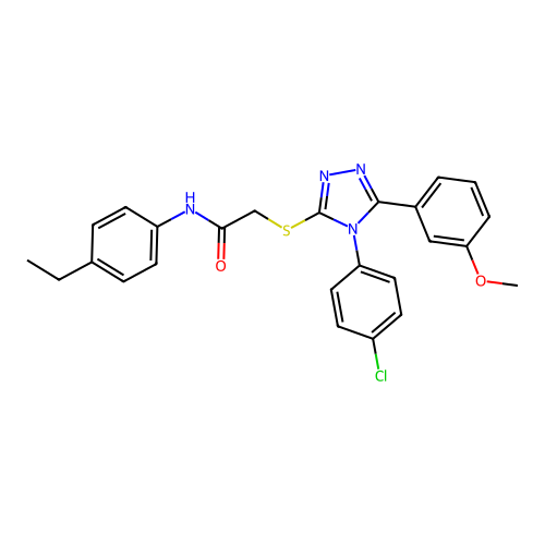 2-[[4-(4-chlorophenyl)-5-(3-methoxyphenyl)-1,2,4-triazol-3-yl]sulfanyl]-N-(4-ethylphenyl)acetamide structure