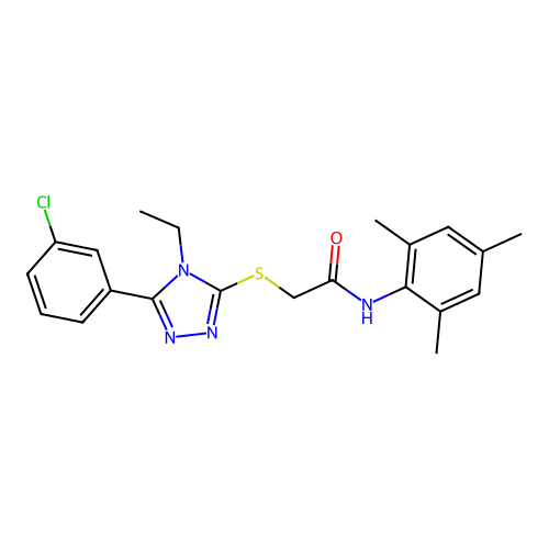 2-{[5-(3-chlorophenyl)-4-ethyl-4H-1,2,4-triazol-3-yl]sulfanyl}-N-(2,4,6-trimethylphenyl)acetamide structure