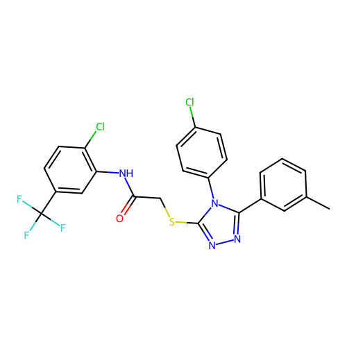 2-[[4-(4-chlorophenyl)-5-(3-methylphenyl)-1,2,4-triazol-3-yl]sulfanyl]-N-[2-chloro-5-(trifluoromethyl)phenyl]acetamide structure