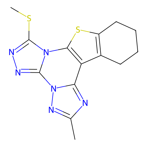 2-methyl-7-(methylsulfanyl)-10,11,12,13-tetrahydro[1]benzothieno[3,2-e]bis[1,2,4]triazolo[4,3-a:1',5'-c]pyrimidine structure