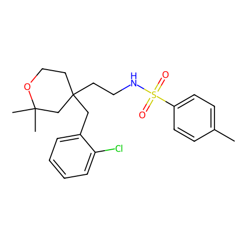 N-[2-[4-[(2-chlorophenyl)methyl]-2,2-dimethyloxan-4-yl]ethyl]-4-methylbenzenesulfonamide structure