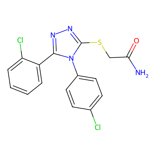 2-((5-(2-chlorophenyl)-4-(4-chlorophenyl)-4H-1,2,4-triazol-3-yl)thio)acetamide structure