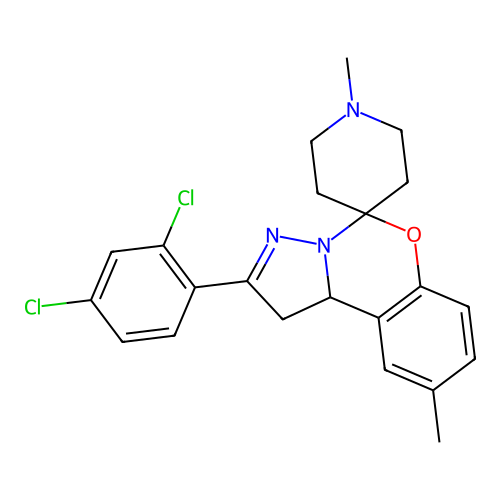2'-(2,4-dichlorophenyl)-1,9'-dimethyl-1',10b'-dihydrospiro[piperidine-4,5'-pyrazolo[1,5-c][1,3]benzoxazine] structure