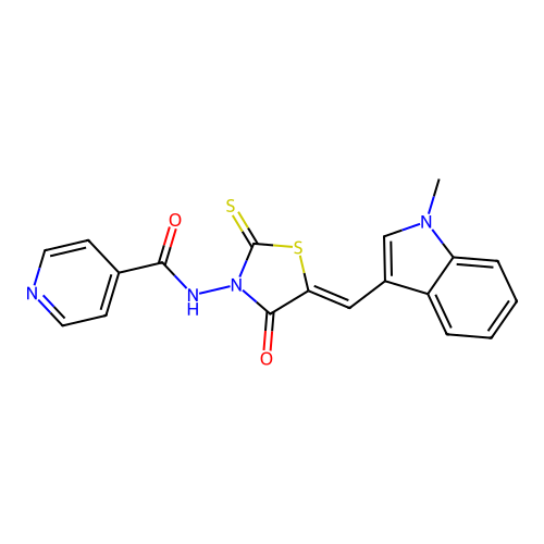 N-{(5Z)-5-[(1-methyl-1H-indol-3-yl)methylidene]-4-oxo-2-thioxo-1,3-thiazolidin-3-yl}pyridine-4-carboxamide structure