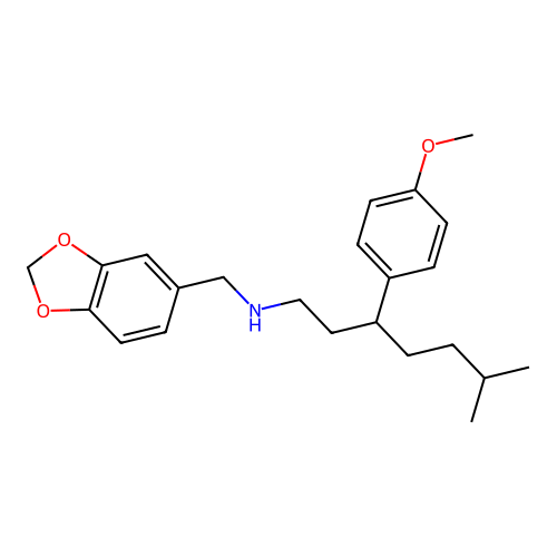 N-(1,3-benzodioxol-5-ylmethyl)-3-(4-methoxyphenyl)-6-methylheptan-1-amine structure