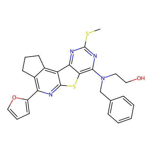 2-(benzyl(4-(furan-2-yl)-9-(methylthio)-2,3-dihydro-1H-cyclopenta[4',5']pyrido[3',2':4,5]thieno[3,2-d]pyrimidin-7-yl)amino)ethanol structure