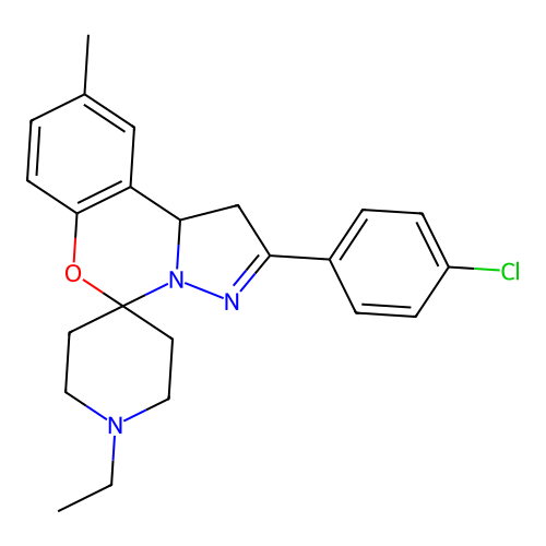 2'-(4-chlorophenyl)-1-ethyl-9'-methyl-1',10b'-dihydrospiro[piperidine-4,5'-pyrazolo[1,5-c][1,3]benzoxazine] structure
