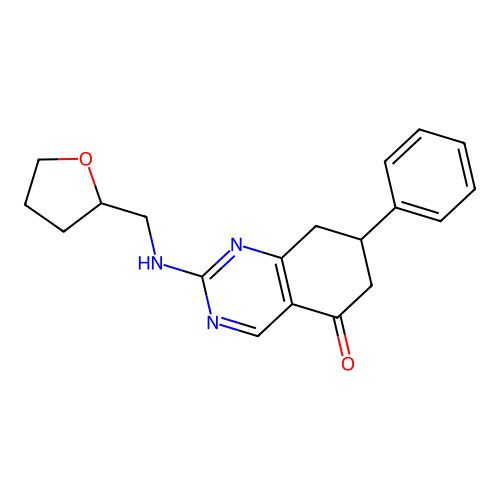 7-phenyl-2-[(tetrahydrofuran-2-ylmethyl)amino]-7,8-dihydroquinazolin-5(6H)-one structure