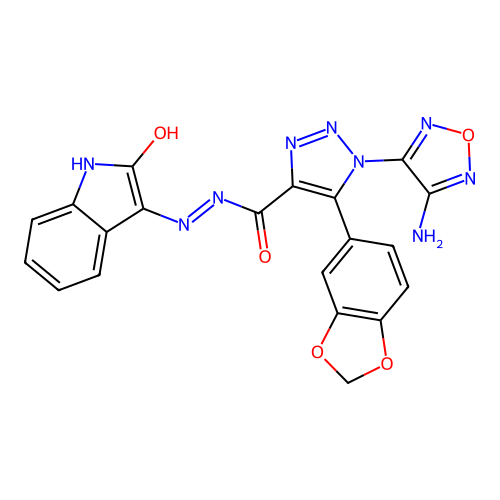 (E)-1-(4-amino-1,2,5-oxadiazol-3-yl)-5-(benzo[d][1,3]dioxol-5-yl)-N'-(2-oxoindolin-3-ylidene)-1H-1,2,3-triazole-4-carbohydrazide structure