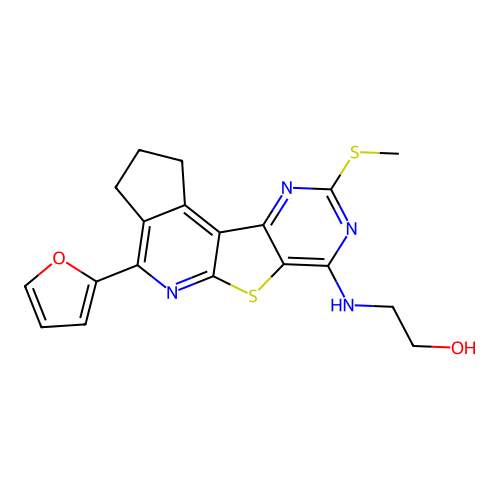 2-((4-(furan-2-yl)-9-(methylthio)-2,3-dihydro-1H-cyclopenta[4',5']pyrido[3',2':4,5]thieno[3,2-d]pyrimidin-7-yl)amino)ethanol structure