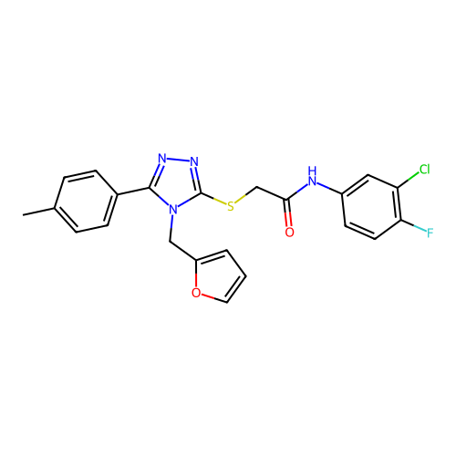 N-(3-chloro-4-fluorophenyl)-2-{[4-(furan-2-ylmethyl)-5-(4-methylphenyl)-4H-1,2,4-triazol-3-yl]sulfanyl}acetamide structure
