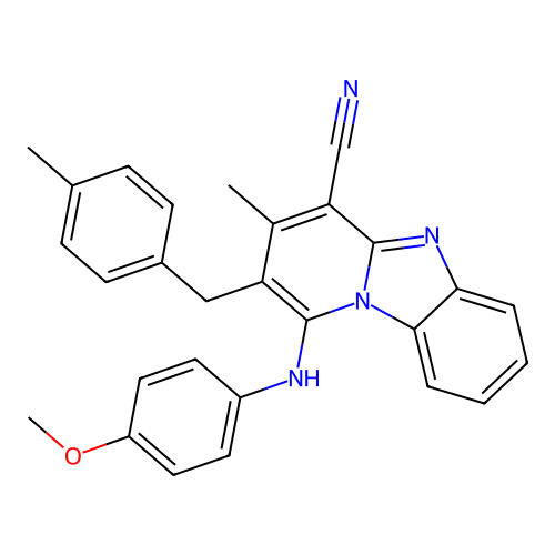 1-[(4-methoxyphenyl)amino]-3-methyl-2-(4-methylbenzyl)pyrido[1,2-a]benzimidazole-4-carbonitrile structure