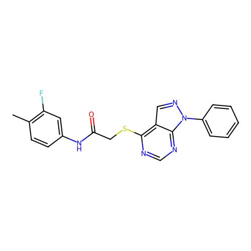 N-(3-fluoro-4-methylphenyl)-2-((1-phenyl-1H-pyrazolo[3,4-d]pyrimidin-4-yl)thio)acetamide structure