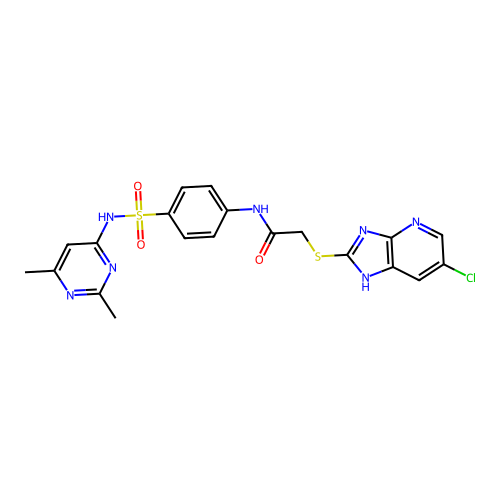 2-[(6-chloro-1H-imidazo[4,5-b]pyridin-2-yl)sulfanyl]-N-{4-[(2,6-dimethylpyrimidin-4-yl)sulfamoyl]phenyl}acetamide structure
