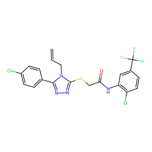 2-((4-allyl-5-(4-chlorophenyl)-4H-1,2,4-triazol-3-yl)thio)-N-(2-chloro-5-(trifluoromethyl)phenyl)acetamide structure