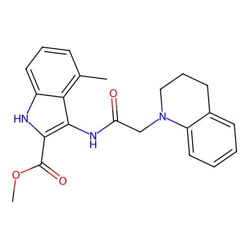 methyl 3-[[2-(3,4-dihydro-2H-quinolin-1-yl)acetyl]amino]-4-methyl-1H-indole-2-carboxylate structure