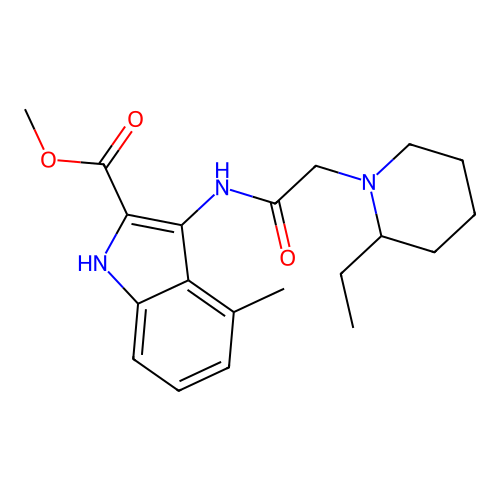 methyl 3-{[(2-ethylpiperidin-1-yl)acetyl]amino}-4-methyl-1H-indole-2-carboxylate structure