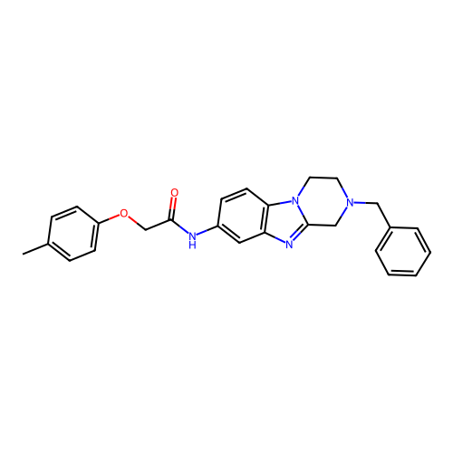 N-(2-benzyl-1,2,3,4-tetrahydropyrazino[1,2-a]benzimidazol-8-yl)-2-(4-methylphenoxy)acetamide structure