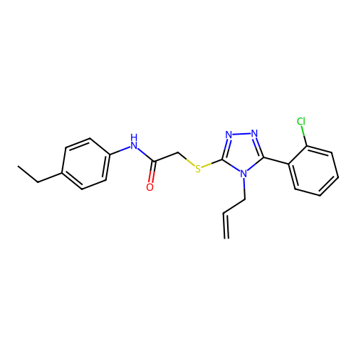 2-((4-allyl-5-(2-chlorophenyl)-4H-1,2,4-triazol-3-yl)thio)-N-(4-ethylphenyl)acetamide structure